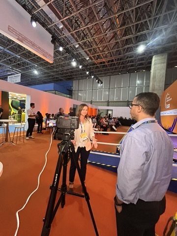 Set de entrevista montado ao lado da Arena