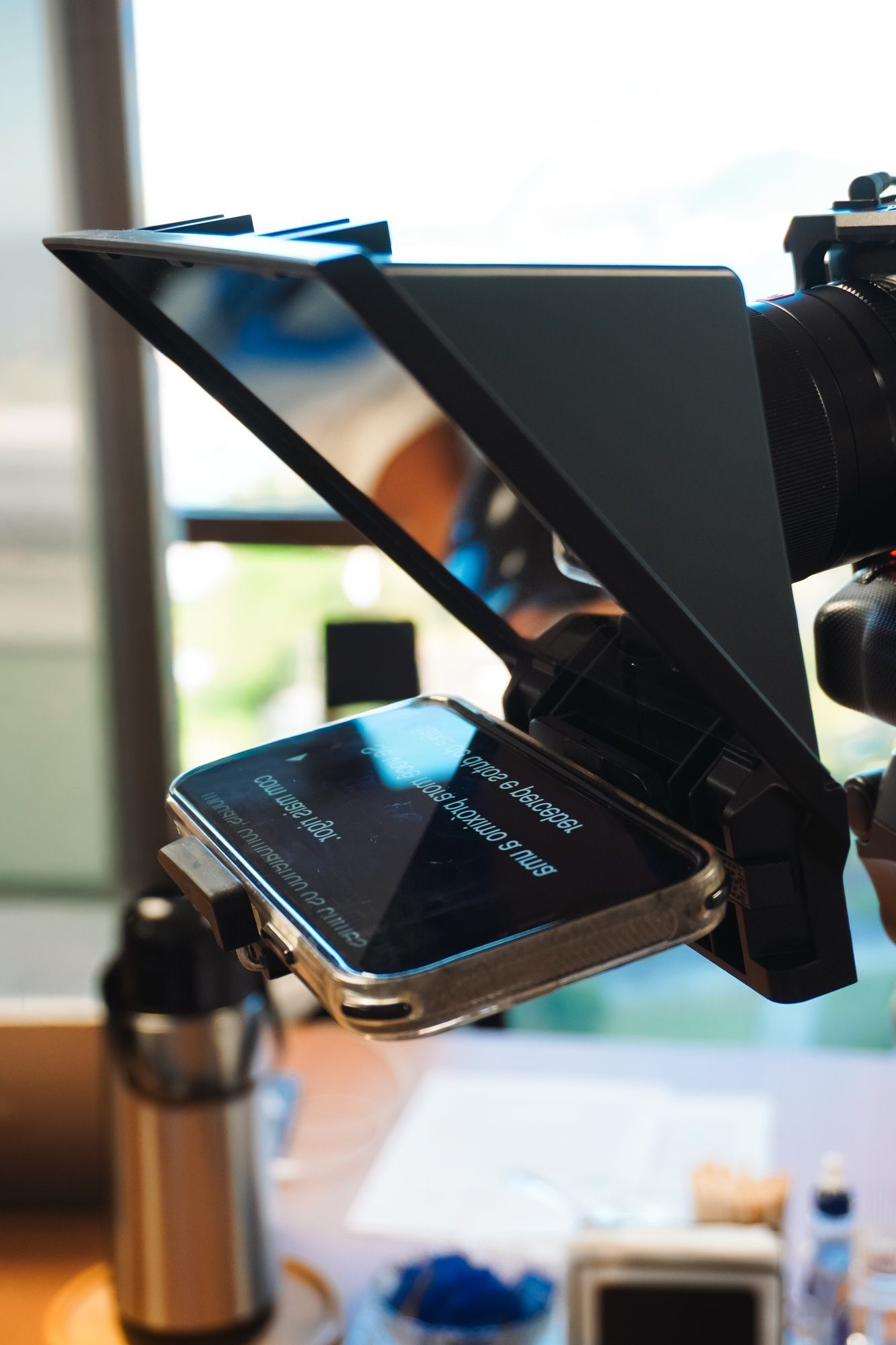 Teleprompter montado na câmera
